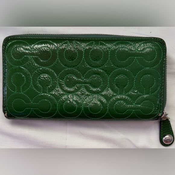 Coach Handbags - Coach Legacy Patent Leather Green Quilted Zip Around Purse Wallet Wristlet Y2K